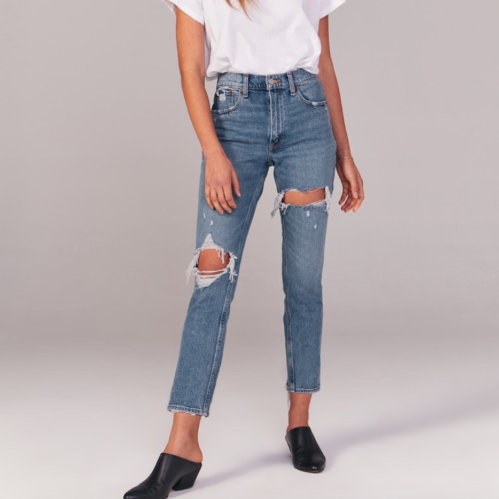 Abercrombie Ripped High Rise Mom Jeans